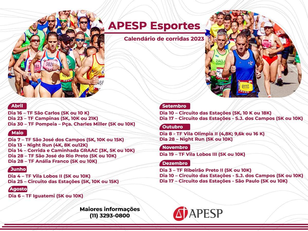 Equipe APESP Esportes: anote na agenda o calendário de corridas do mês de  abril – APESP